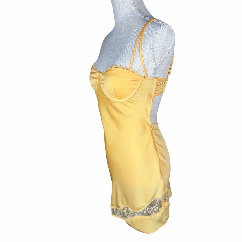 Meshki Yellow Lemon Joslyn Lace Satin Slip Mini Dress - Picture 5 of 12